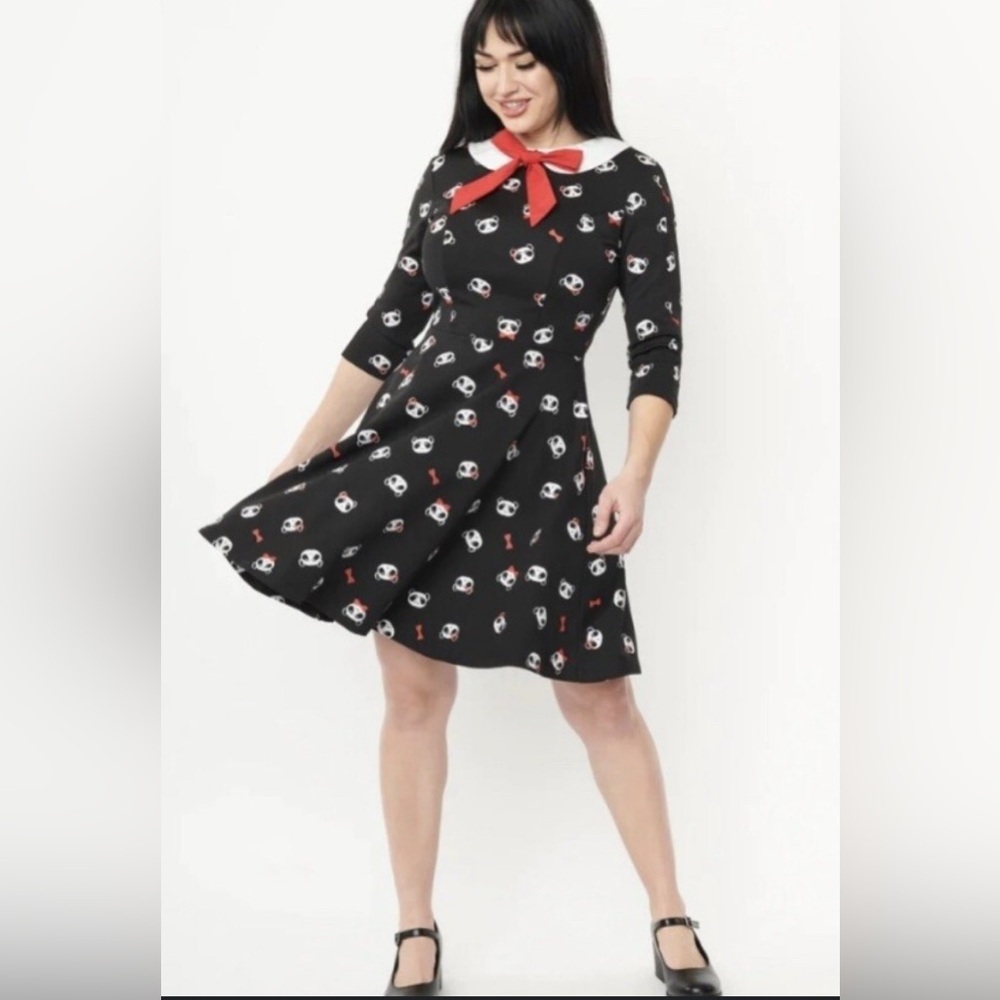 Unique Vintage Black Dress with Red Bow and Panda  Patterns 🐼 NWT
